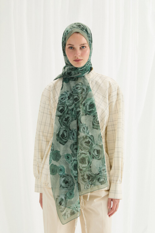 Valeria İpek Krep Şal - Mint - Camellia Scarfs