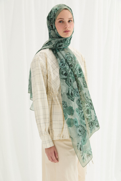 Valeria İpek Krep Şal - Mint - Camellia Scarfs (1)
