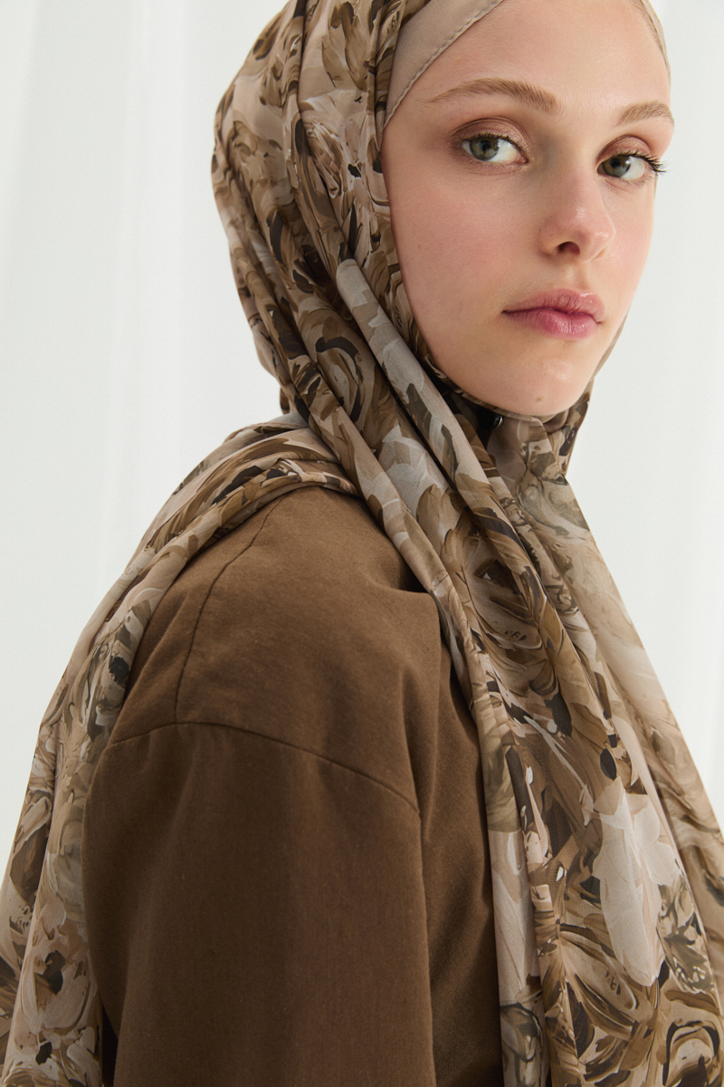 Valeria İpek Krep Şal - Mocha - 4