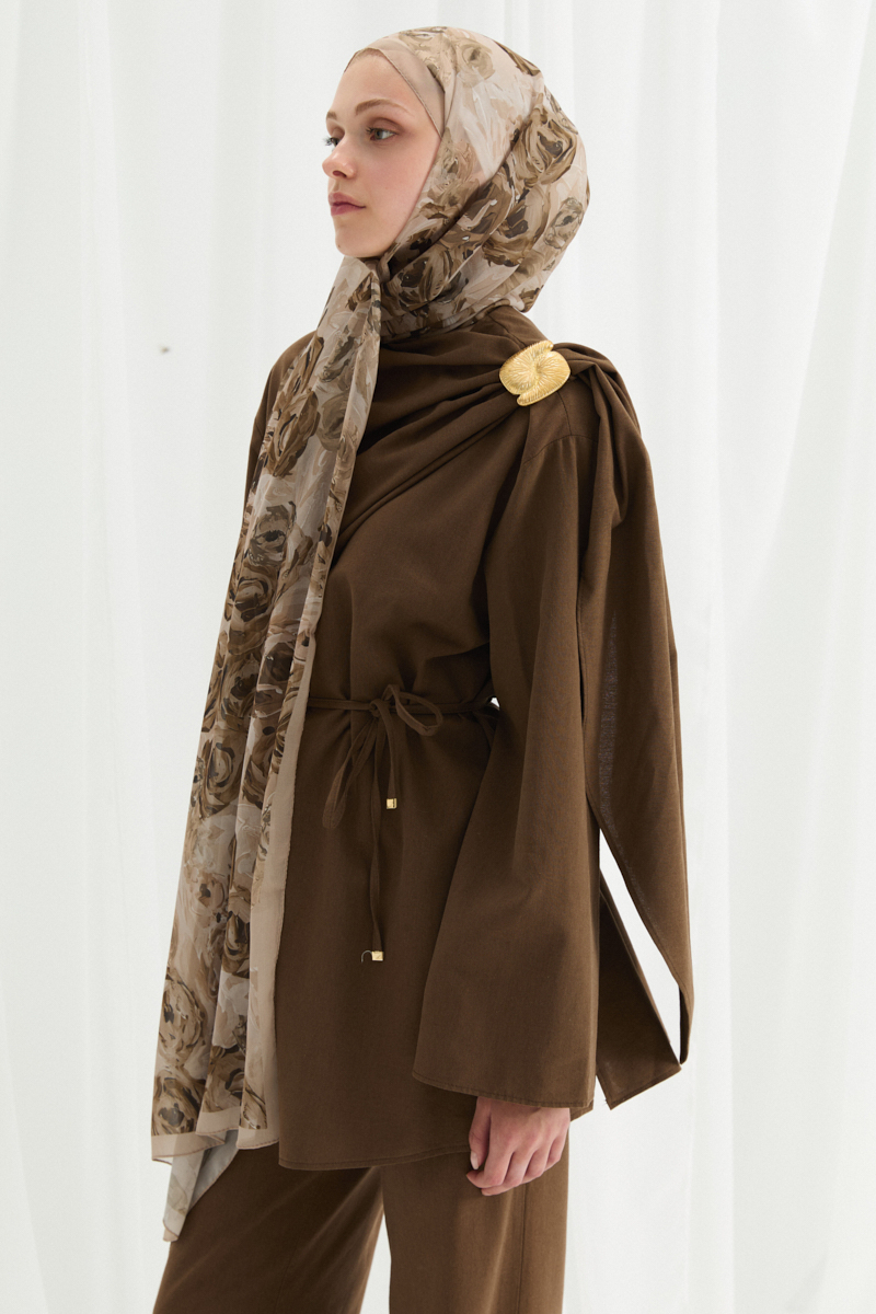 Valeria İpek Krep Şal - Mocha - 3