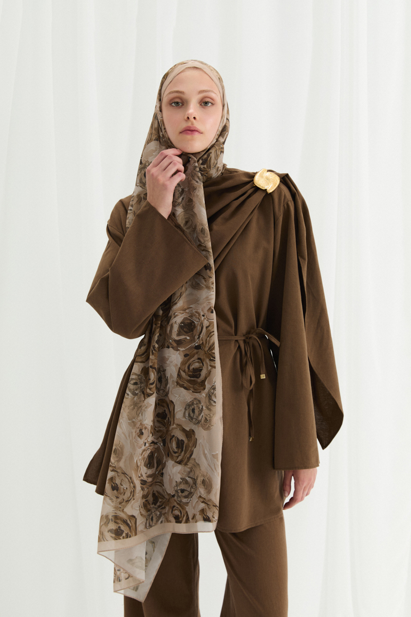 Valeria İpek Krep Şal - Mocha - 1