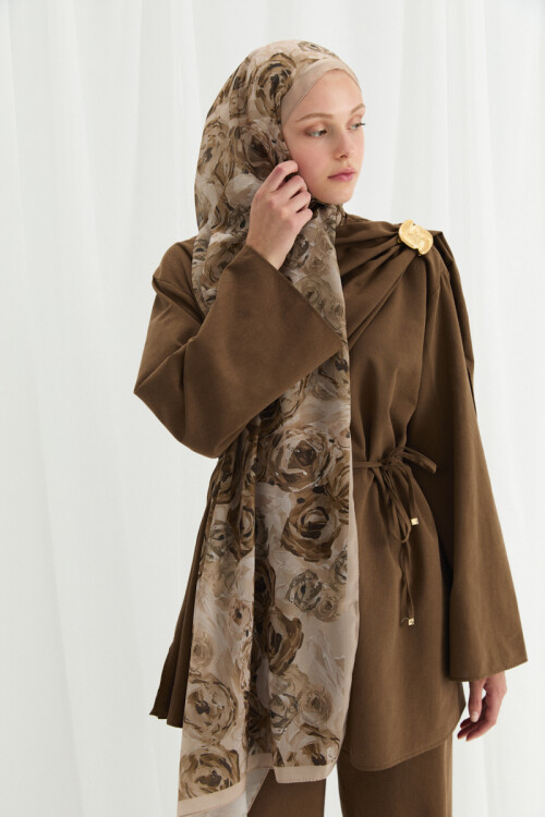 Valeria İpek Krep Şal - Mocha - Camellia Scarfs (1)