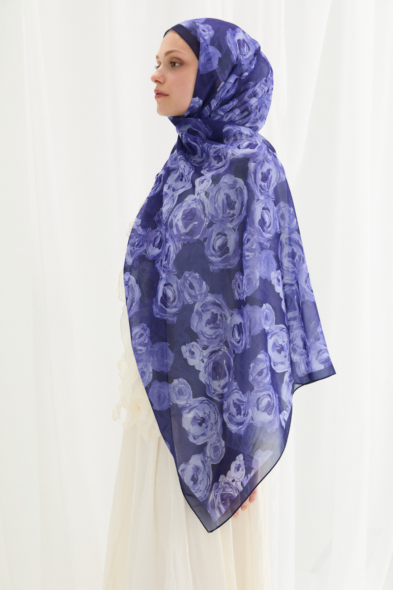 Valeria İpek Krep Şal - Morcivert - 4