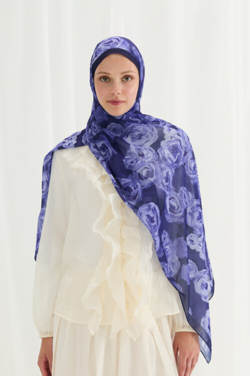 Valeria İpek Krep Şal - Morcivert - Camellia Scarfs