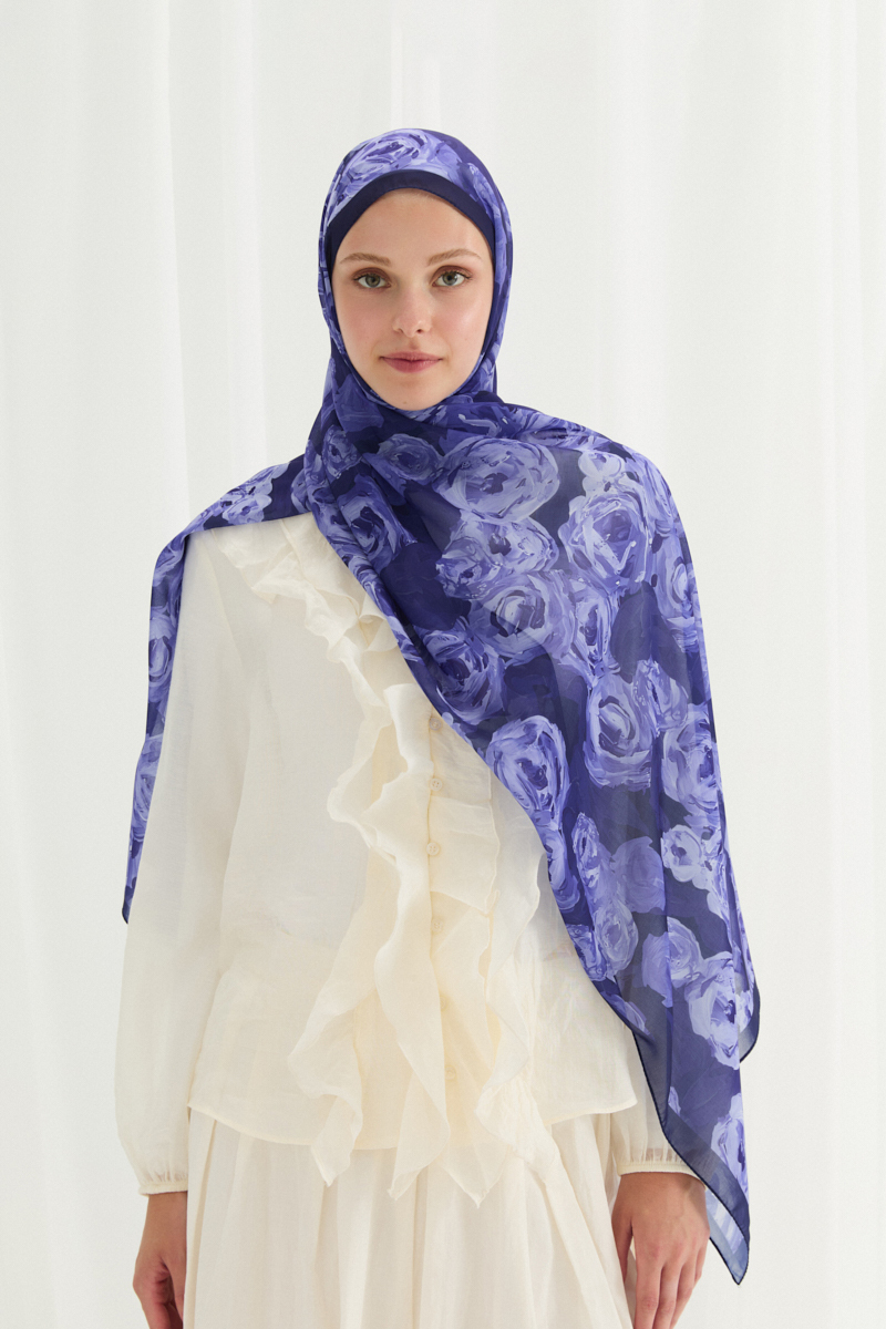 Valeria İpek Krep Şal - Morcivert - 1