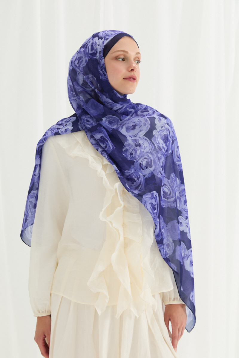 Valeria İpek Krep Şal - Morcivert - 2