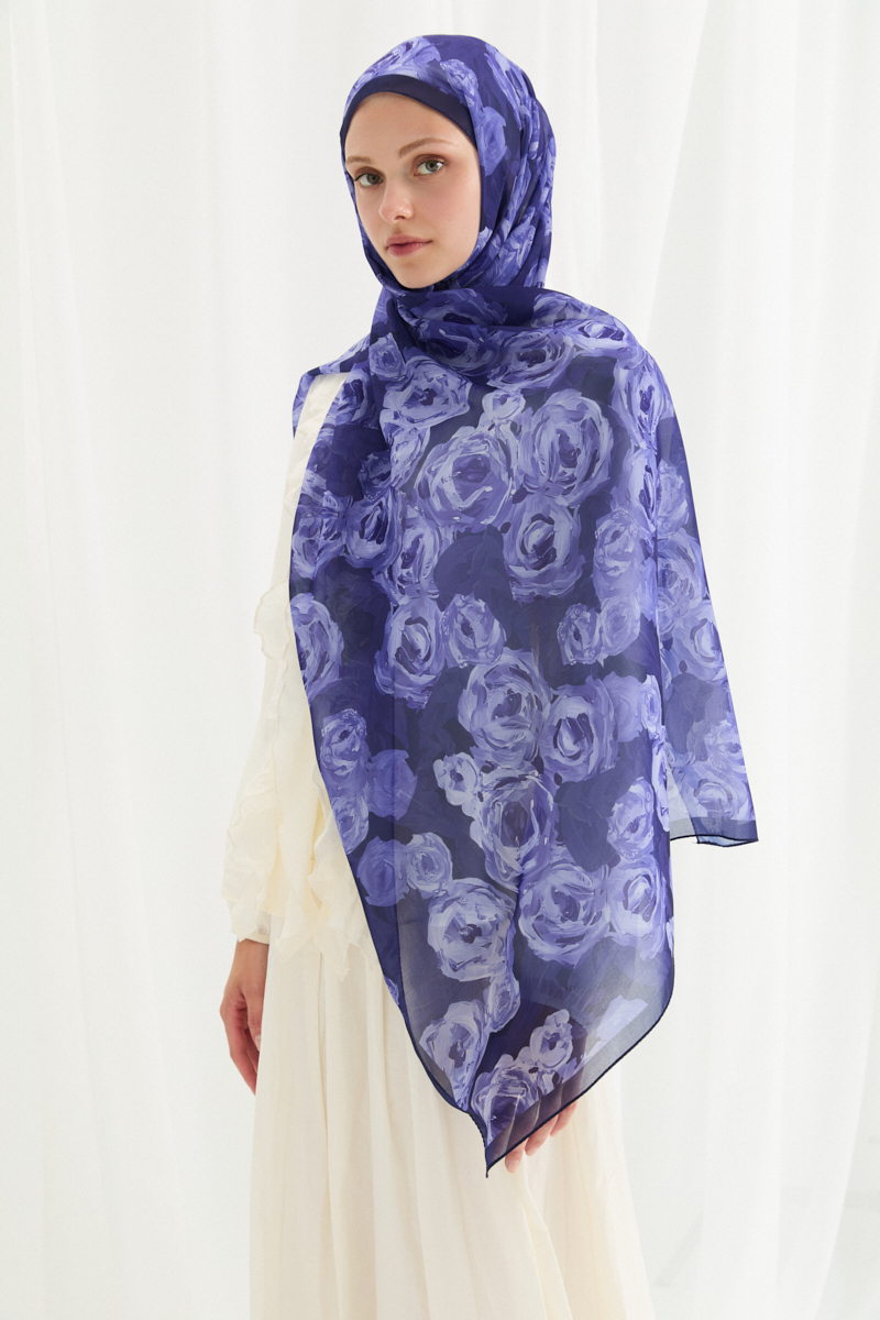 Valeria İpek Krep Şal - Morcivert - 3