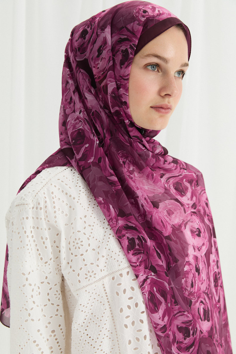 Valeria İpek Krep Şal - Mürdüm - 4