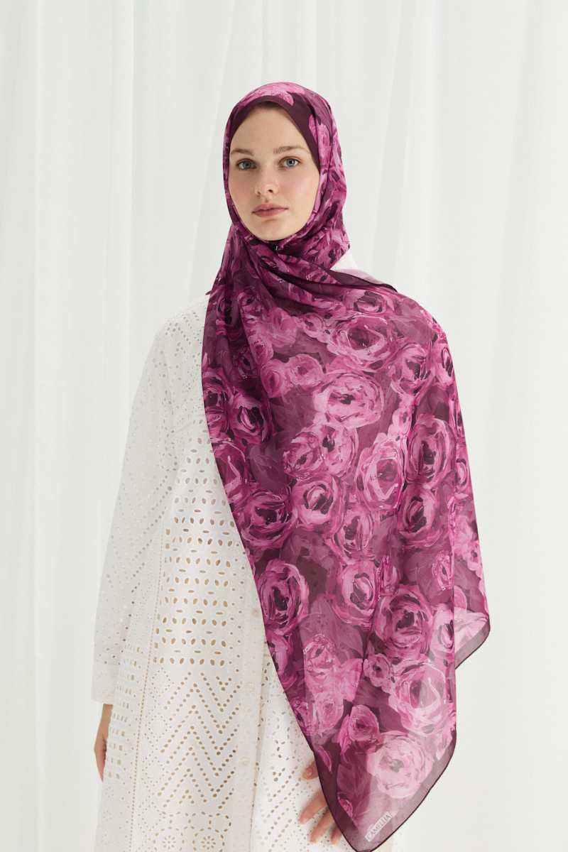 Valeria İpek Krep Şal - Mürdüm - 1