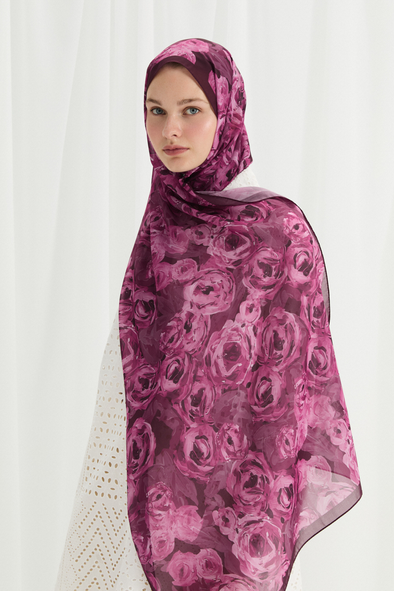 Valeria İpek Krep Şal - Mürdüm - 2