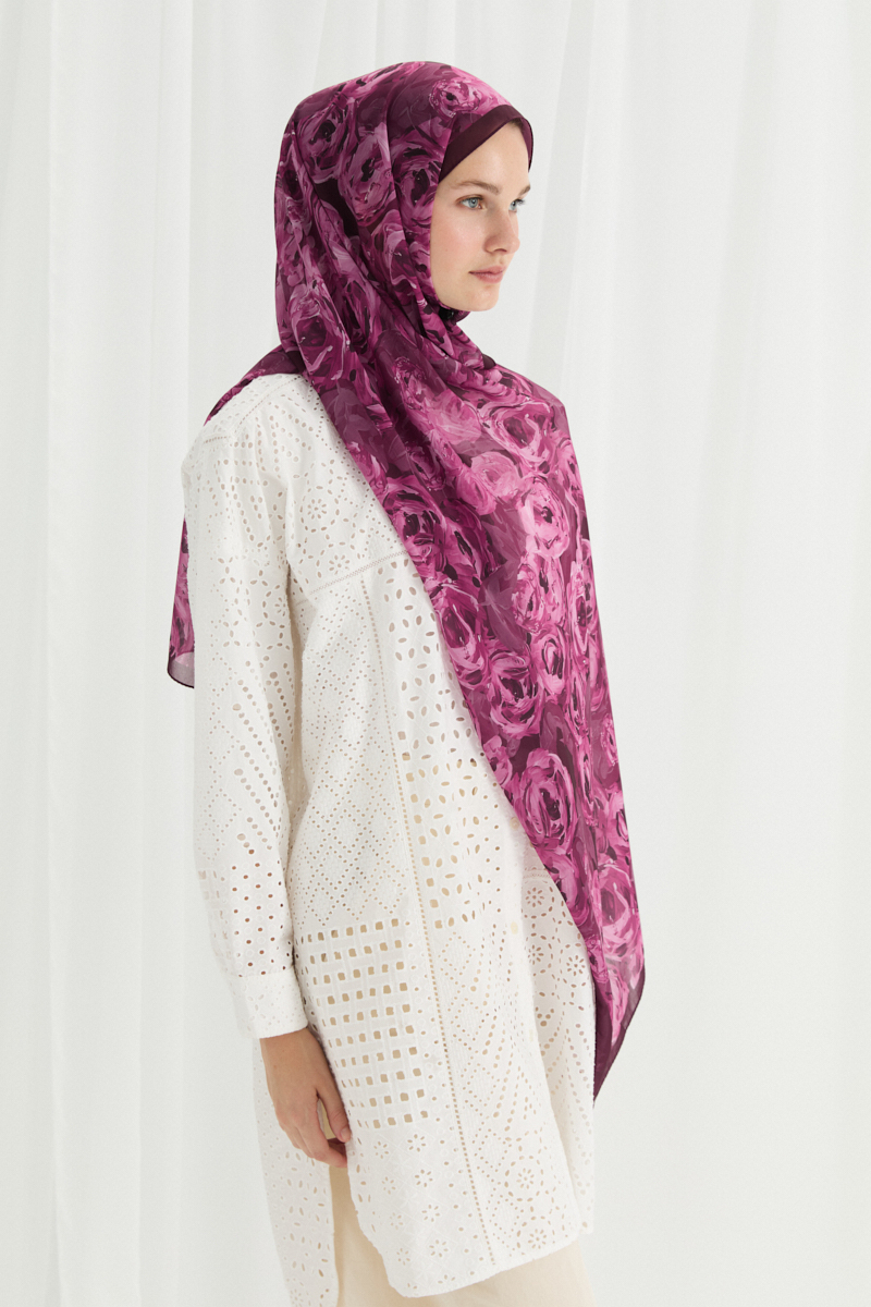 Valeria İpek Krep Şal - Mürdüm - 3