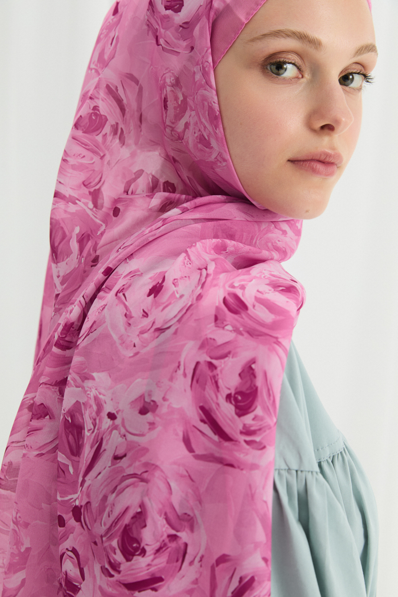 Valeria İpek Krep Şal - Pembe - 3