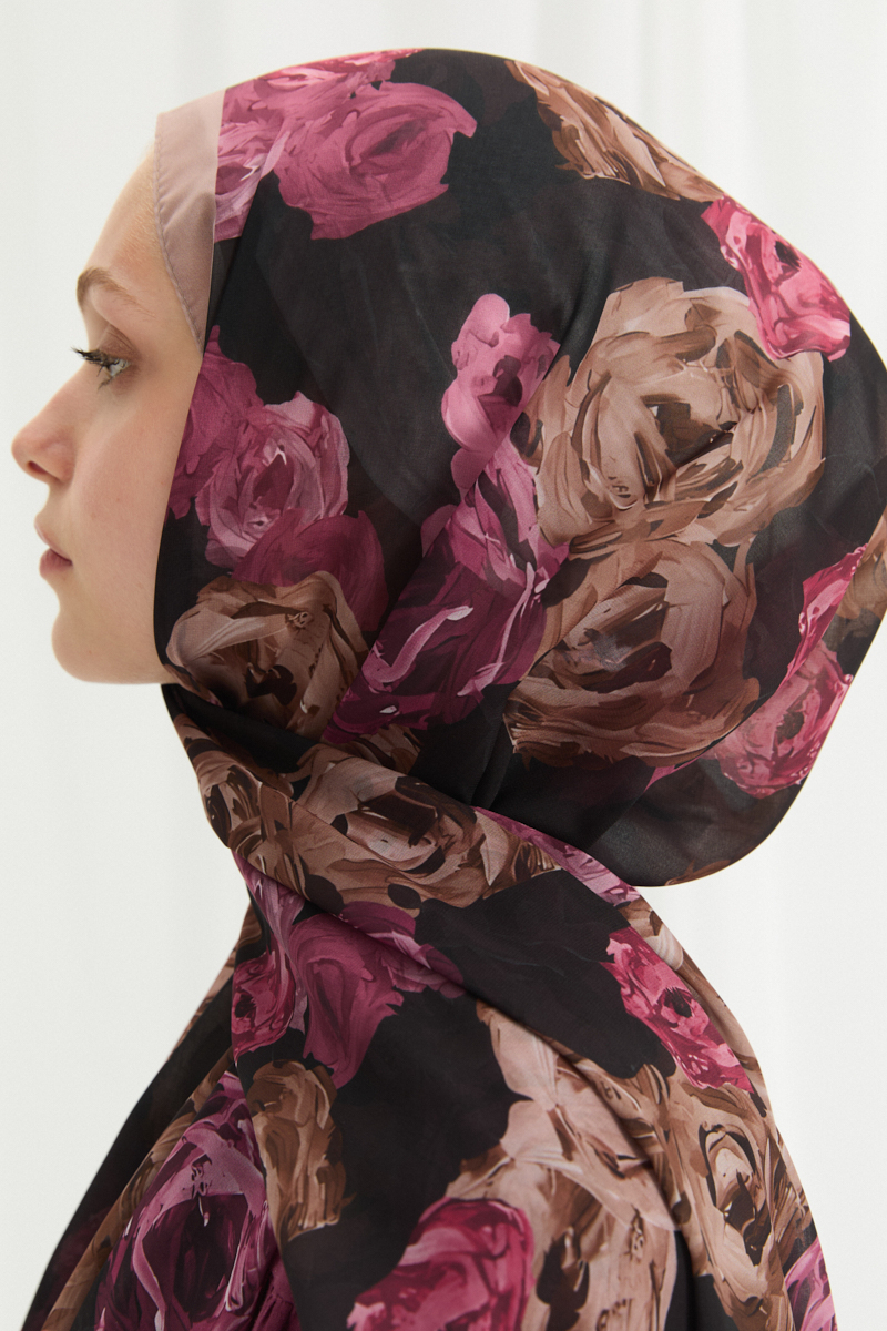 Valeria İpek Krep Şal - Pembe-Kahve - 4