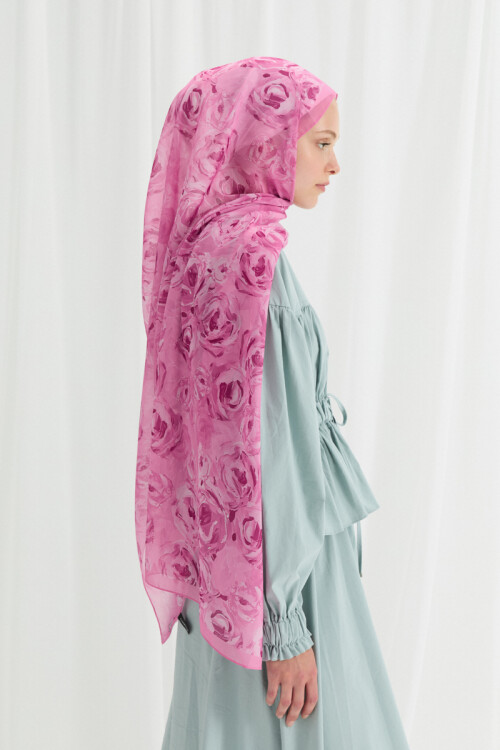 Valeria İpek Krep Şal - Pembe - Camellia Scarfs (1)