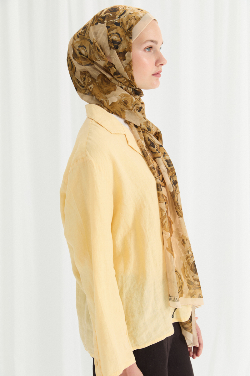 Valeria İpek Krep Şal - Sarı - 3