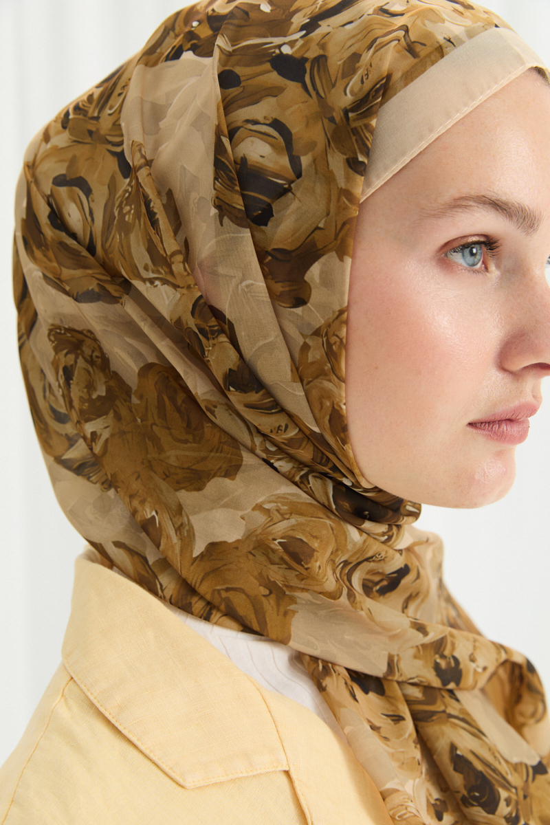 Valeria İpek Krep Şal - Sarı - 4