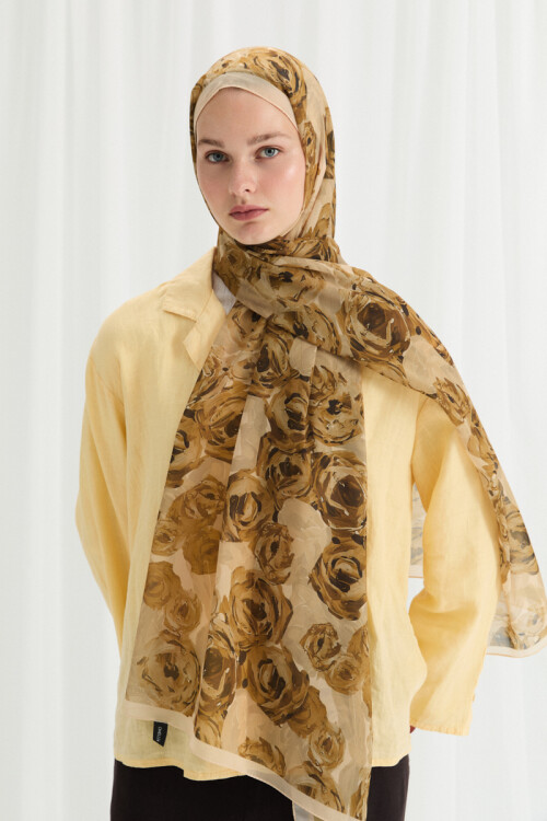 Valeria İpek Krep Şal - Sarı - Camellia Scarfs