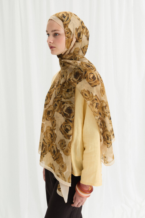 Valeria İpek Krep Şal - Sarı - Camellia Scarfs (1)
