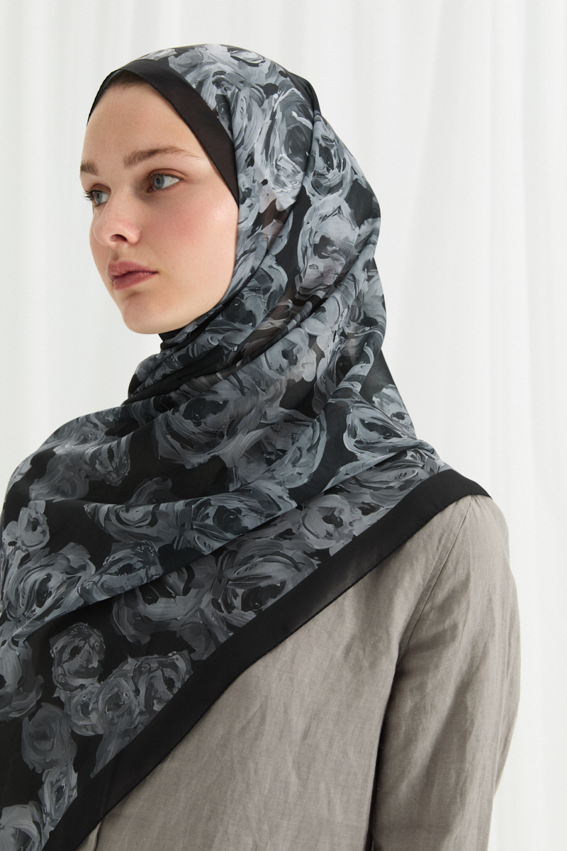 Valeria İpek Krep Şal - Siyah - 4