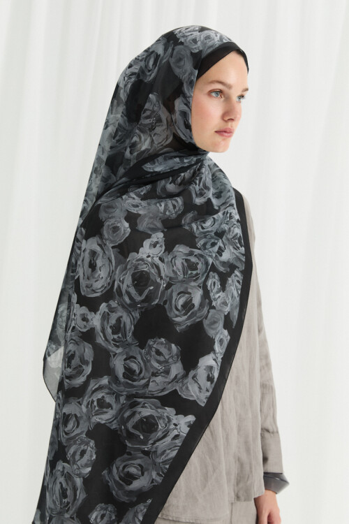 Valeria İpek Krep Şal - Siyah - Camellia Scarfs (1)