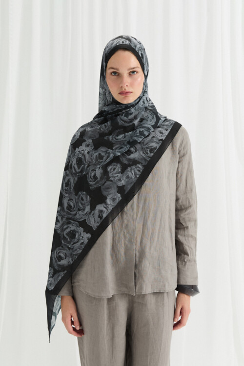 Valeria İpek Krep Şal - Siyah - Camellia Scarfs