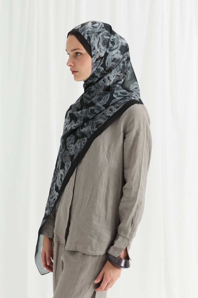 Valeria İpek Krep Şal - Siyah - 3