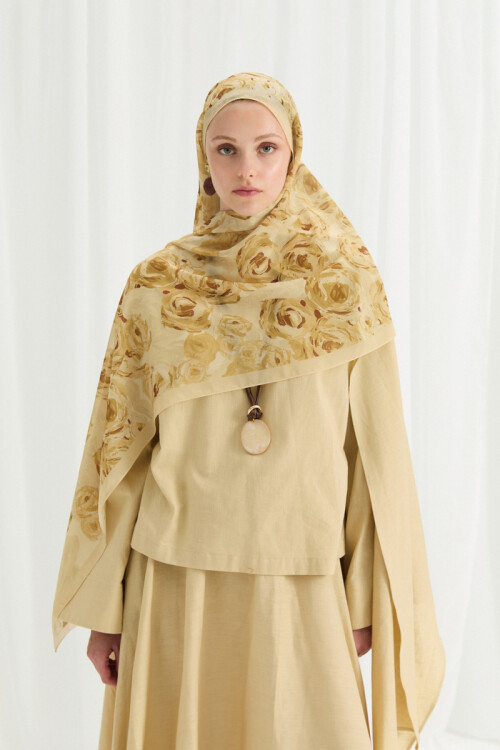 Valeria İpek Krep Şal - Tereyağ Sarısı - Camellia Scarfs