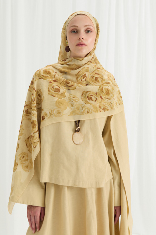 Valeria İpek Krep Şal - Tereyağ Sarısı - Camellia Scarfs (1)