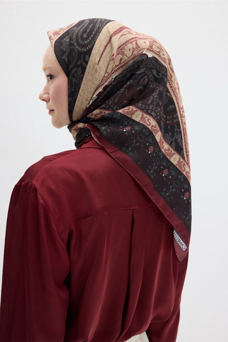 Vela Desen Soft Eşarp - Siyah Bej - 4