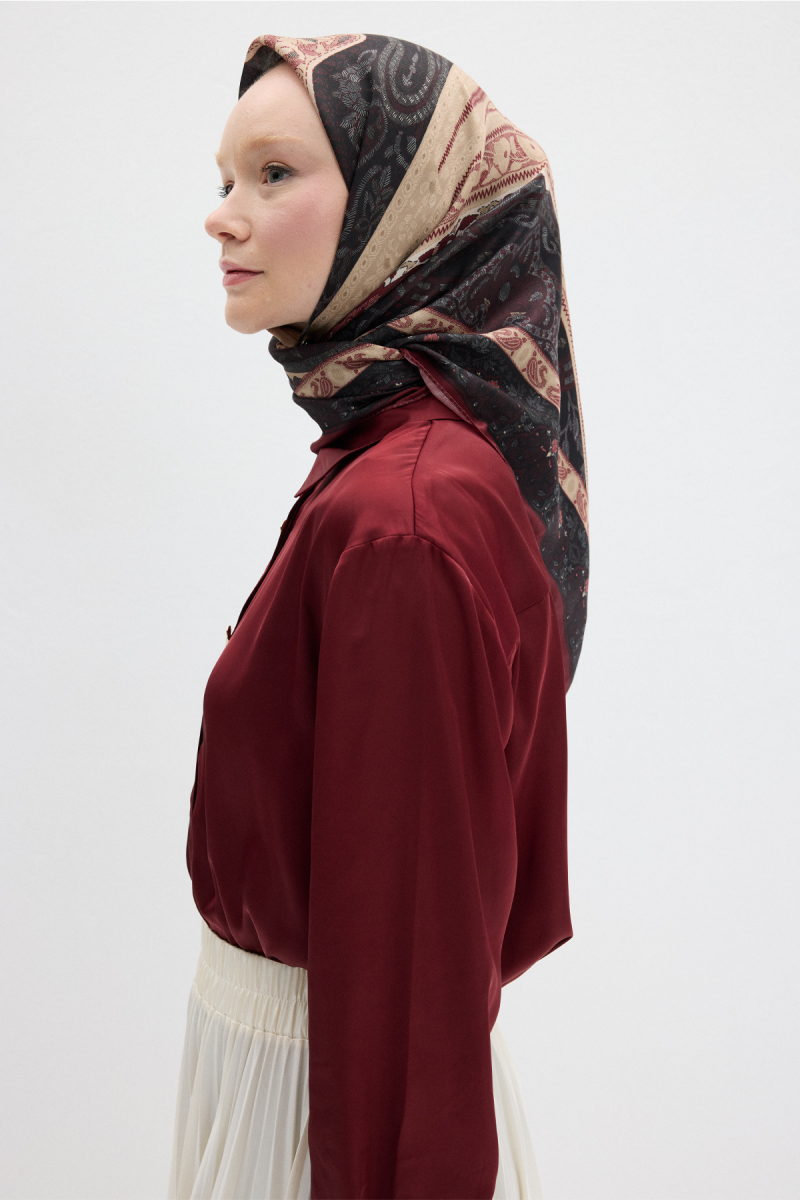 Vela Desen Soft Eşarp - Siyah Bej - 2