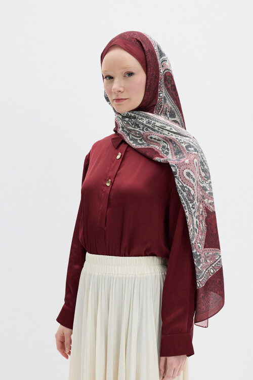 Vela Desen Soft Şal - Bordo 