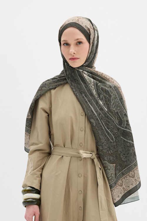 Vela Desen Soft Şal - Haki - Camellia Scarfs