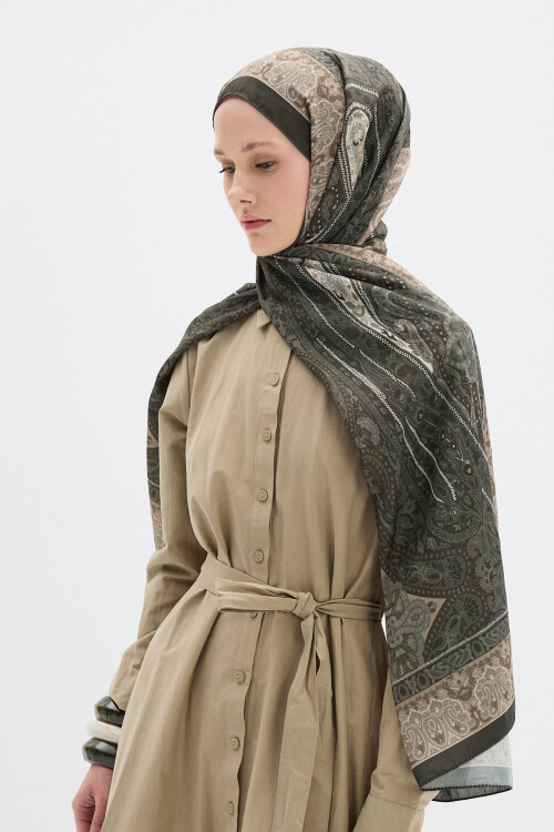 Vela Desen Soft Şal - Haki - Camellia Scarfs (1)