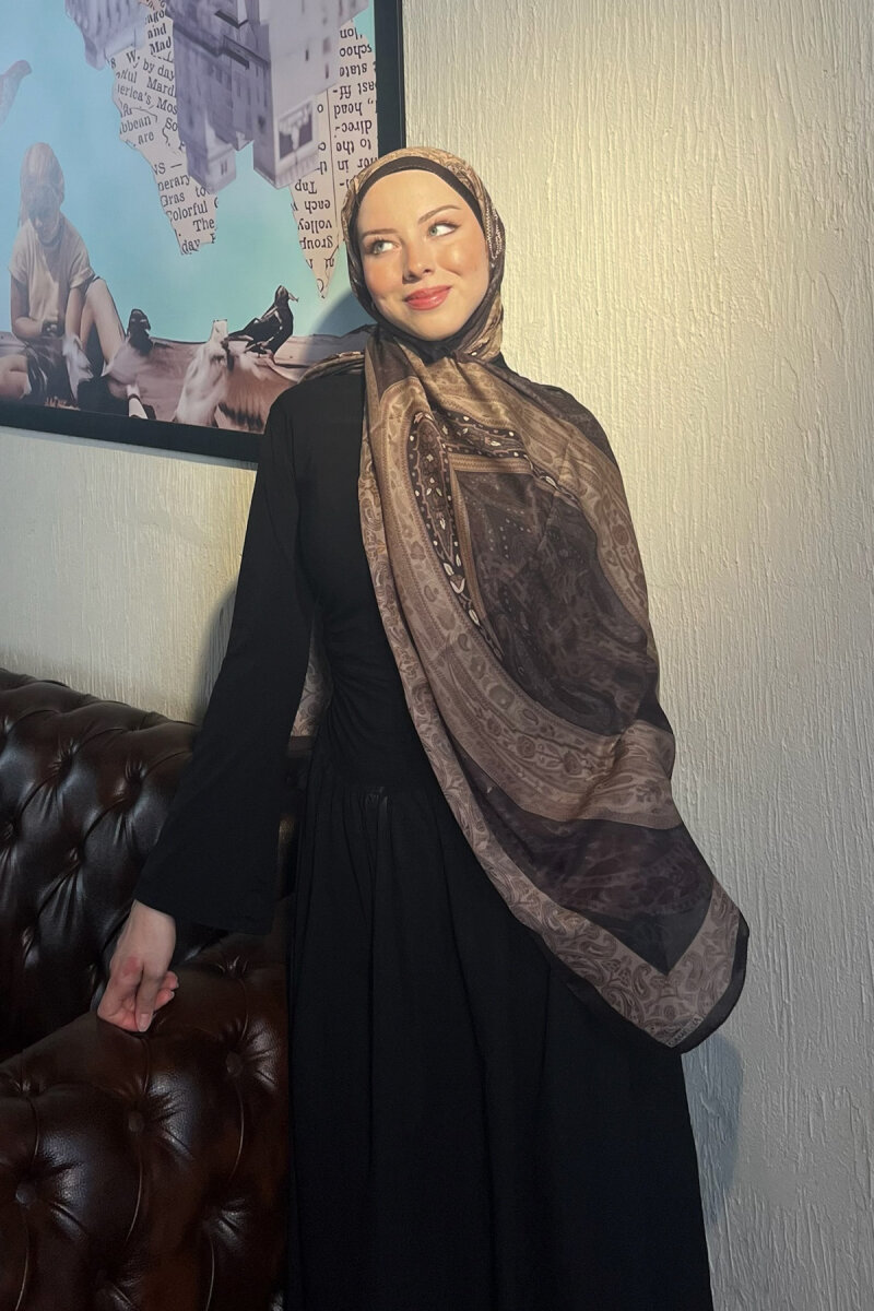 Vela Desen Soft Şal - Koyu Kahve - 2