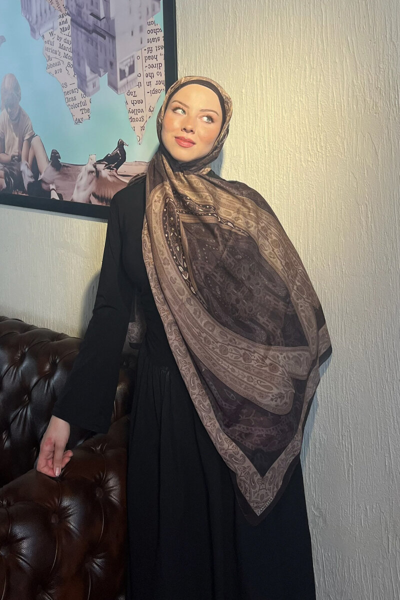 Vela Desen Soft Şal - Koyu Kahve - 1