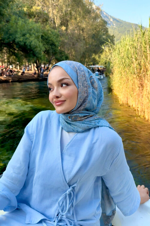 Vela Desen Soft Şal - Mavi - Camellia Scarfs