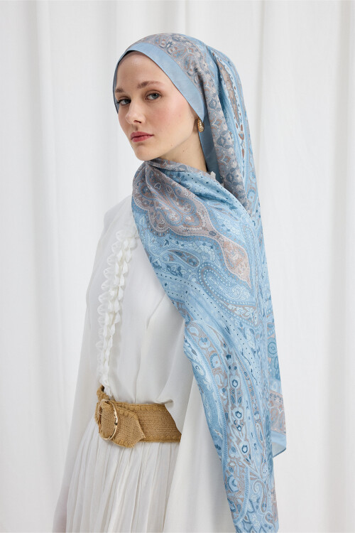 Vela Desen Soft Şal - Mavi - Camellia Scarfs (1)