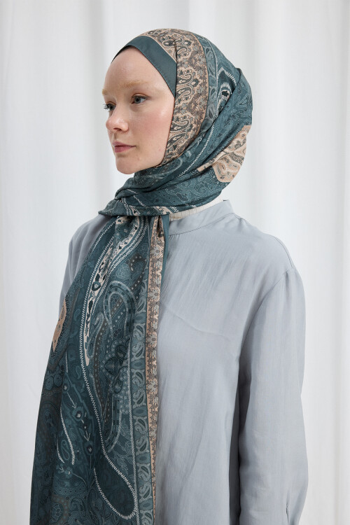 Vela Desen Soft Şal - Petrol - Camellia Scarfs (1)