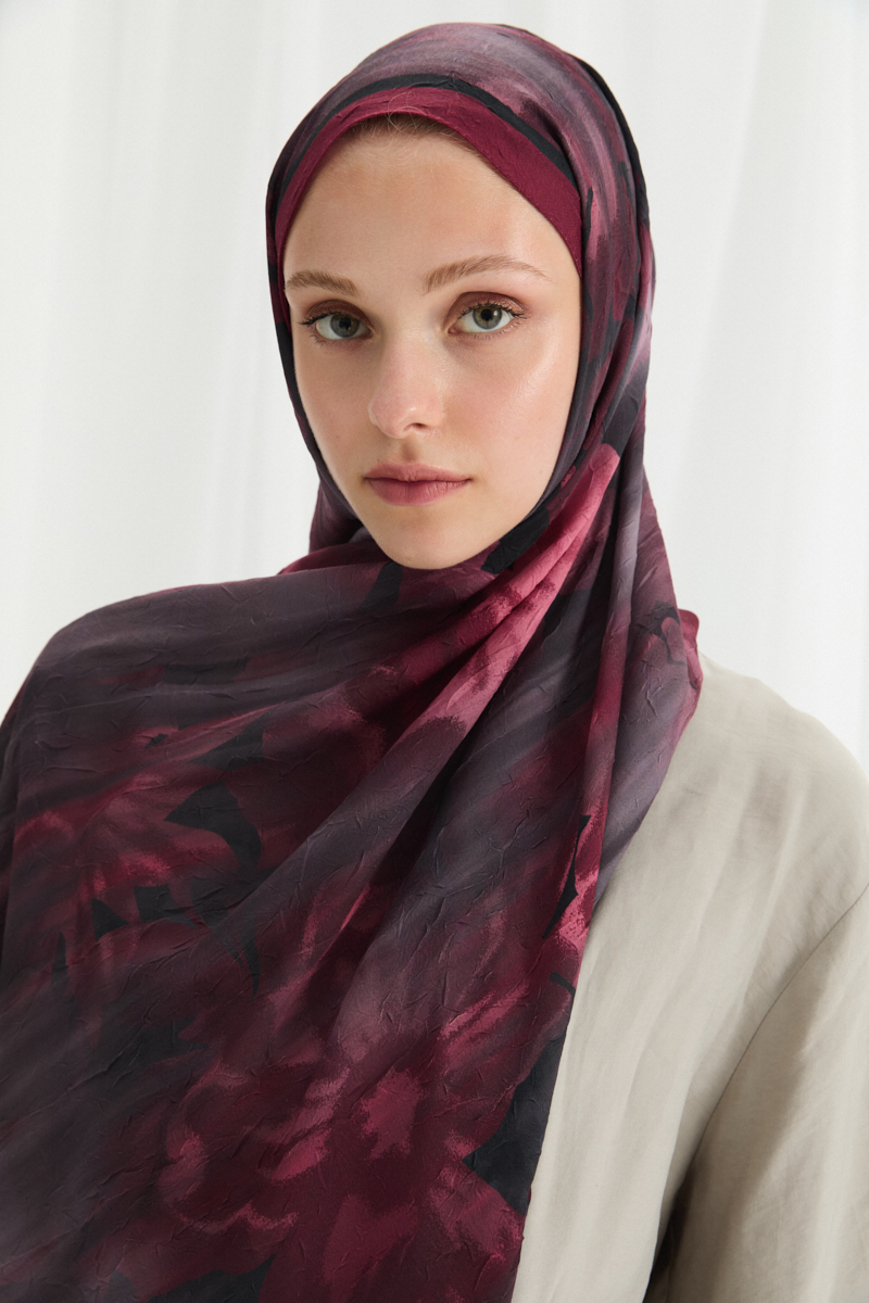 Velvet Kraş Şal - Bordo - 4