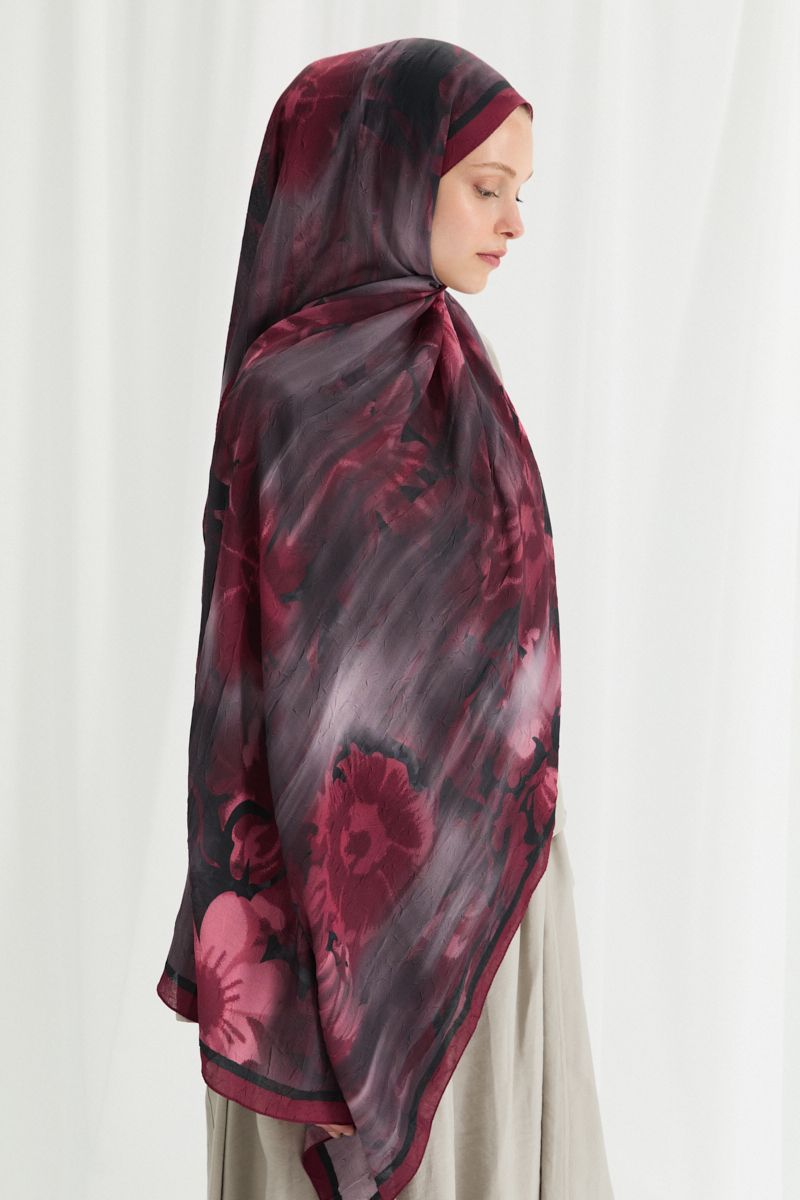 Velvet Kraş Şal - Bordo - 3