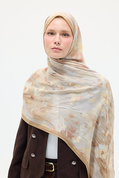 Velvet Kraş Şal - Camel - Camellia Scarfs (1)