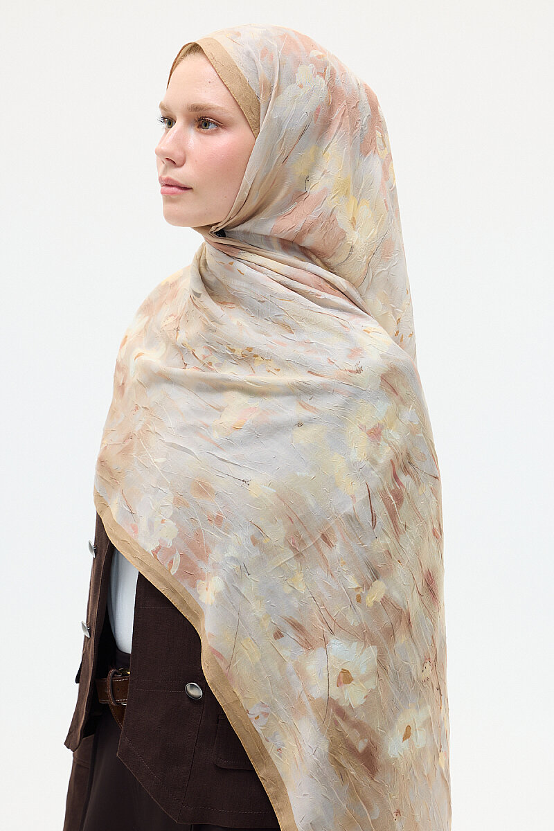 Velvet Kraş Şal - Camel - 3