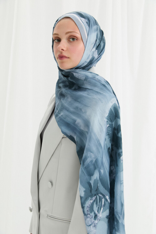 Velvet Kraş Şal - İndigo - Camellia Scarfs (1)