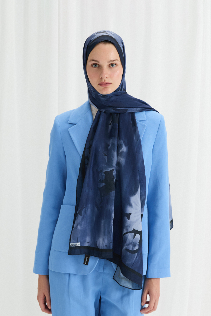 Velvet Kraş Şal - Lacivert - 1