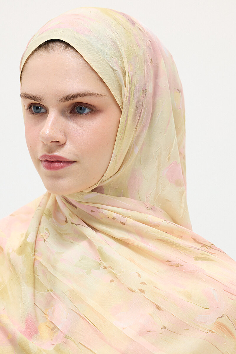 Velvet Kraş Şal - Pembe-Sarı - 2