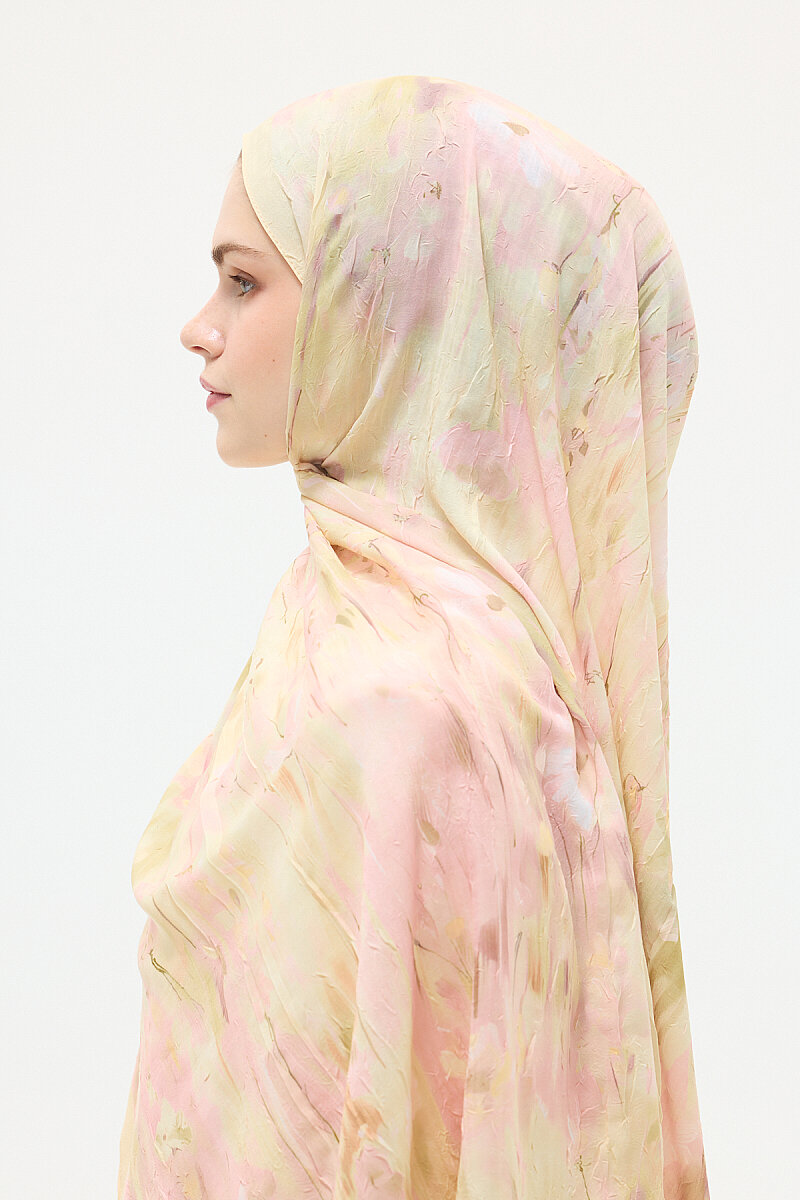 Velvet Kraş Şal - Pembe-Sarı - 3