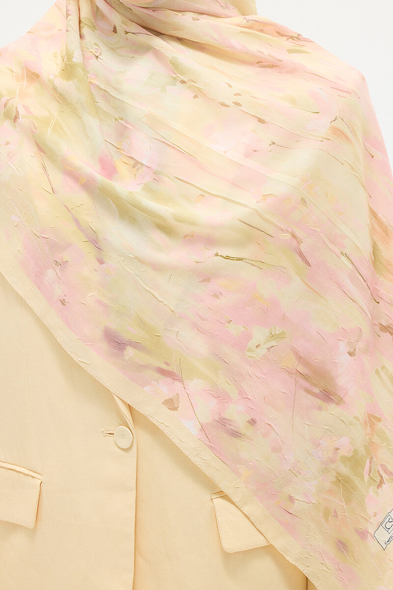 Velvet Kraş Şal - Pembe-Sarı - 4