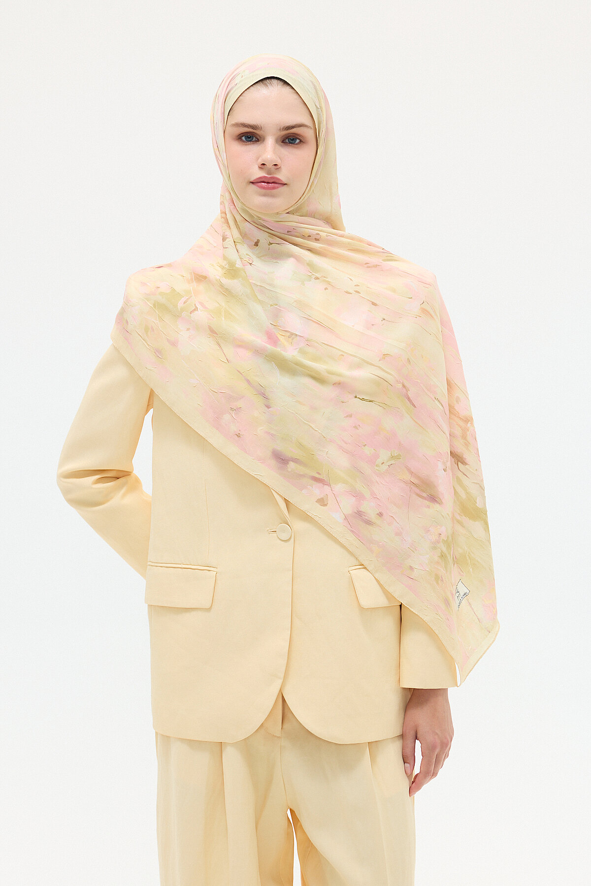 Velvet Kraş Şal - Pembe-Sarı - Camellia Scarfs