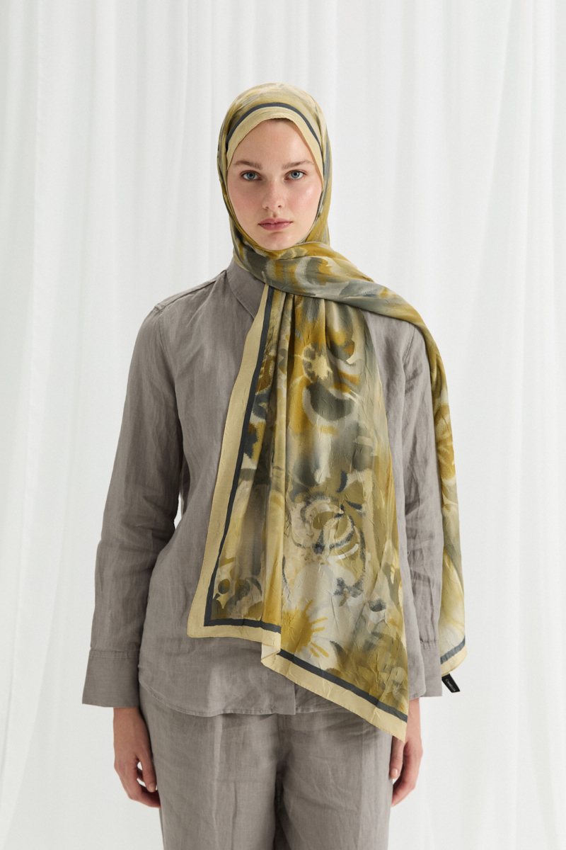 Velvet Kraş Şal - Safran - 1