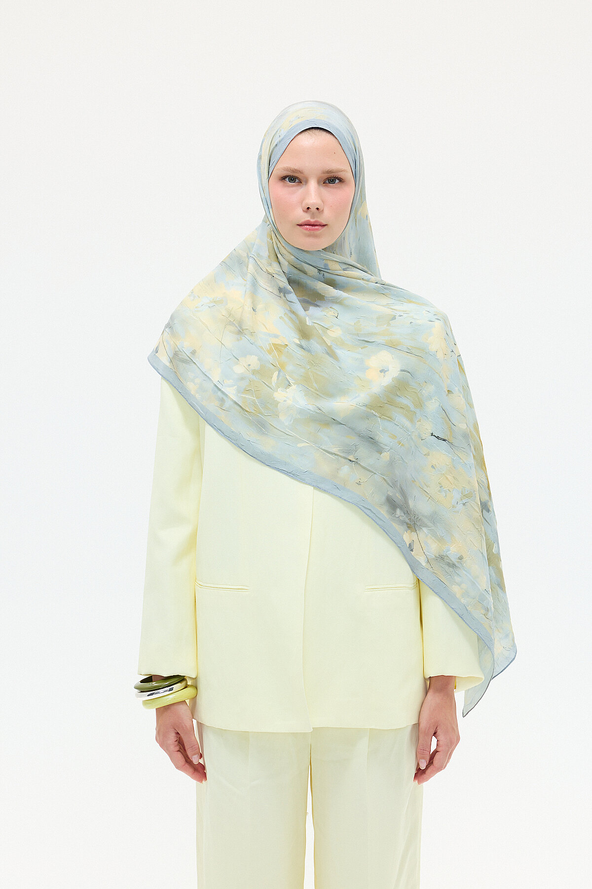 Velvet Kraş Şal - Sarı-Gri - Camellia Scarfs